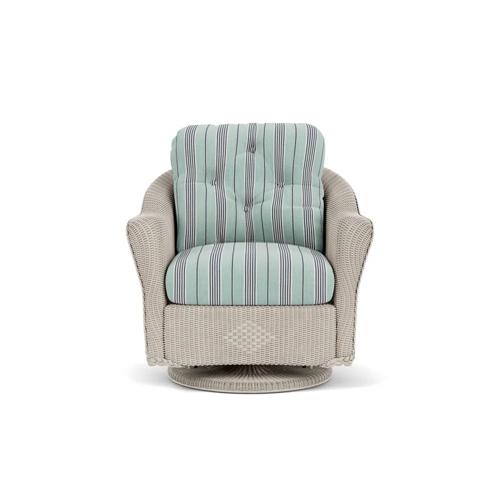 lloyd flanders reflections swivel glider lounge chair in linen finish with hansen seaglass fabric grade b