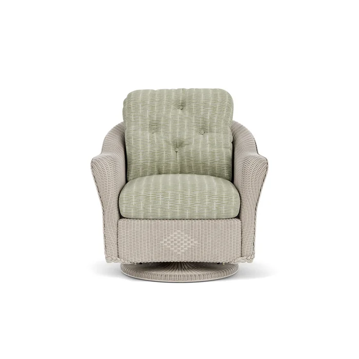 lloyd flanders reflections swivel glider lounge chair in linen finish with romulo laurel fabric grade c