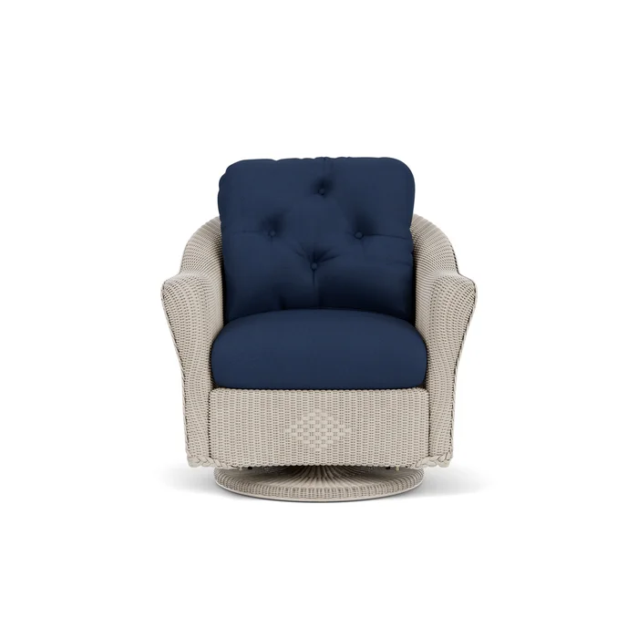 lloyd flanders reflections swivel glider lounge chair in linen finish with sandberg navy fabric grade b