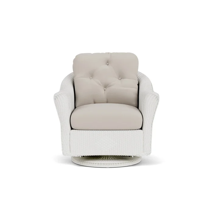 lloyd flanders reflections swivel glider lounge chair in matte white finish with azulu twine fabric grade b