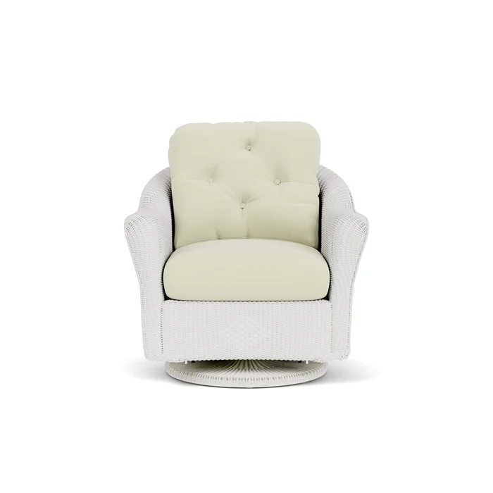 lloyd flanders reflections swivel glider lounge chair in matte white finish with bamboo bay meadow fabric grade a
