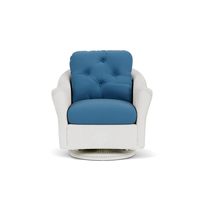 lloyd flanders reflections swivel glider lounge chair in matte white finish with bamboo bay sky fabric grade a