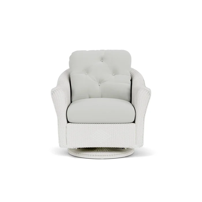 lloyd flanders reflections swivel glider lounge chair in matte white finish with bright side fog fabric grade a