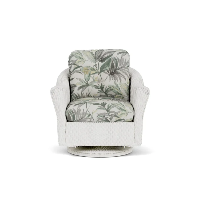 lloyd flanders reflections swivel glider lounge chair in matte white finish with calidora mist fabric grade d
