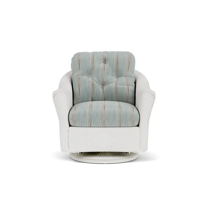 lloyd flanders reflections swivel glider lounge chair in matte white finish with colorwave mist fabric grade d