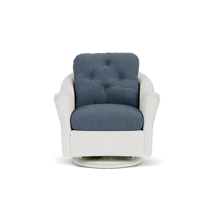 lloyd flanders reflections swivel glider lounge chair in matte white finish with deluna aegean fabric grade b