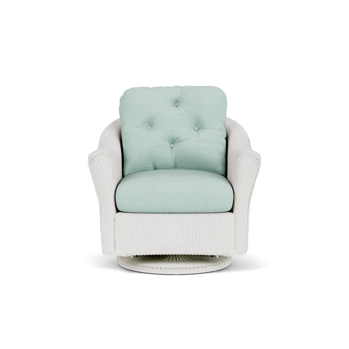 lloyd flanders reflections swivel glider lounge chair in matte white finish with demo mist fabric grade b