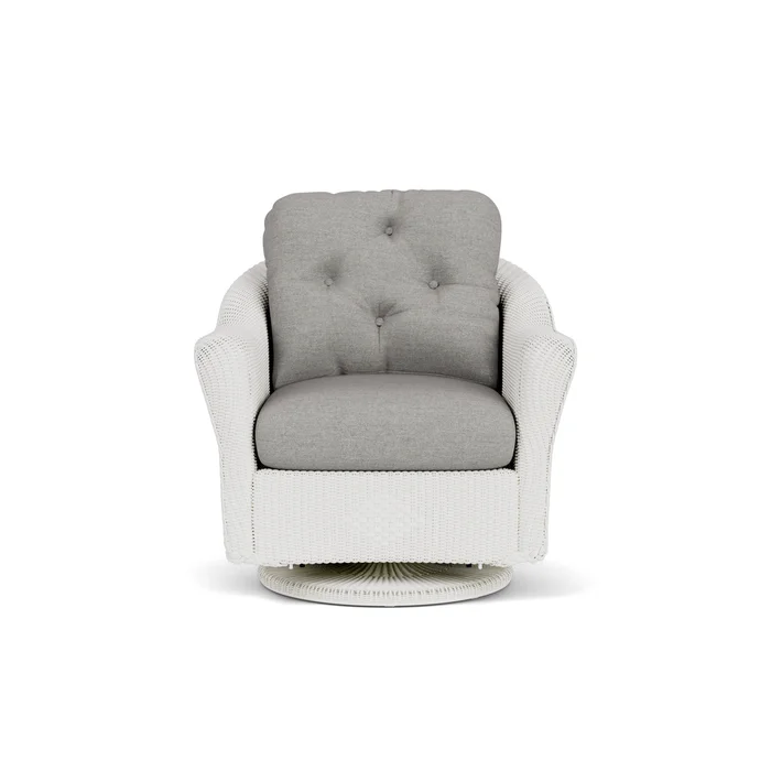 lloyd flanders reflections swivel glider lounge chair in matte white finish with demo stone fabric grade b