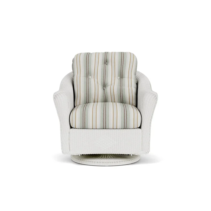 lloyd flanders reflections swivel glider lounge chair in matte white finish with jansen eucalyptus fabric grade a