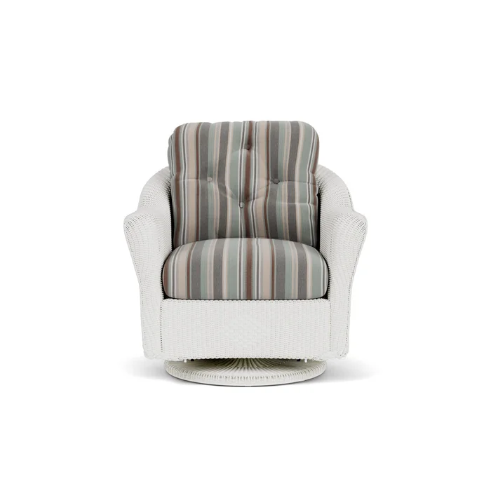 lloyd flanders reflections swivel glider lounge chair in matte white finish with lima heron fabric grade c
