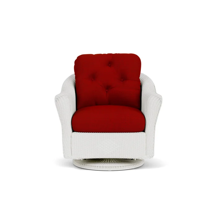lloyd flanders reflections swivel glider lounge chair in matte white finish with partyline lollipop fabric grade b