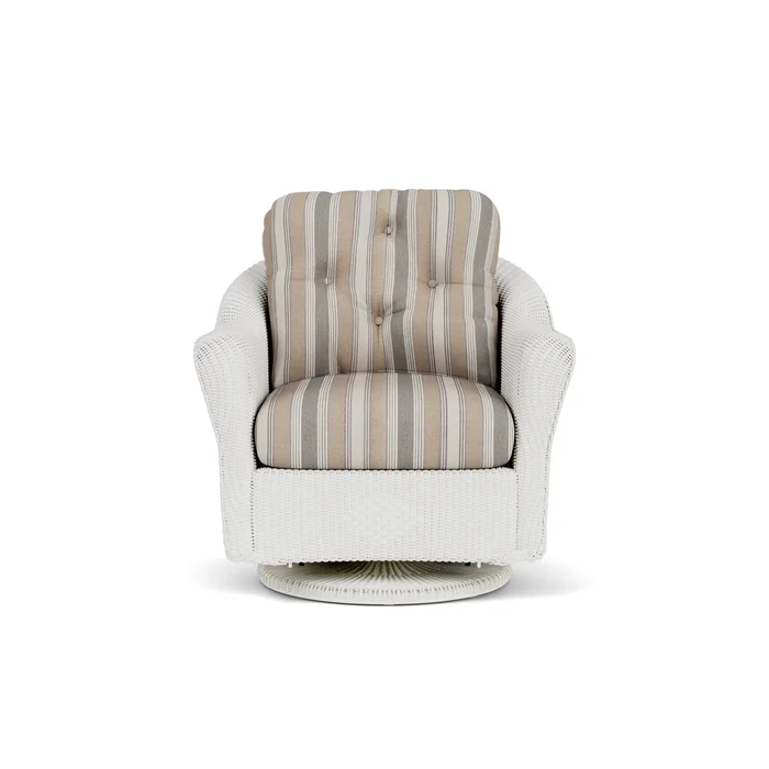 lloyd flanders reflections swivel glider lounge chair in matte white finish with purveyor pewter fabric grade d