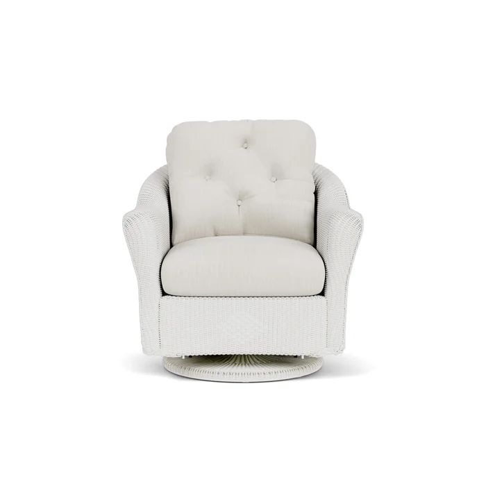 lloyd flanders reflections swivel glider lounge chair in matte white finish with rollo linen fabric grade b