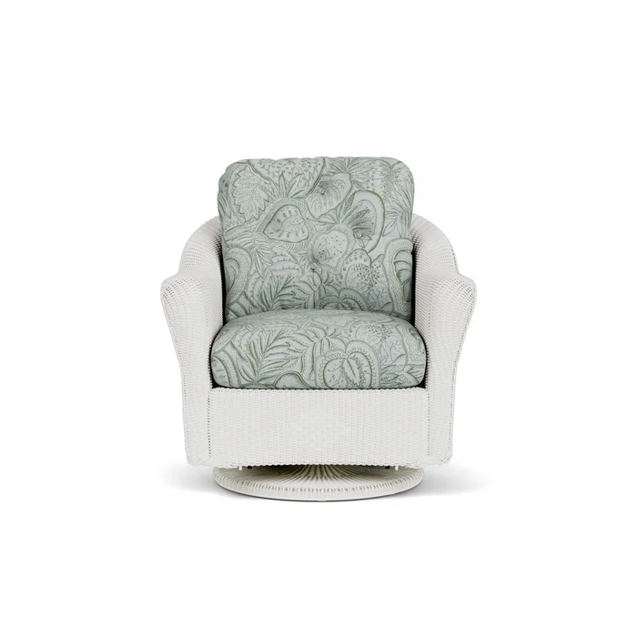 lloyd flanders reflections swivel glider lounge chair in matte white finish with sensibility spring fabric grade c