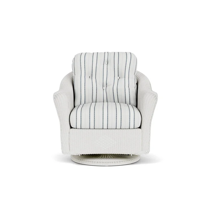 lloyd flanders reflections swivel glider lounge chair in matte white finish with tamer fog fabric grade b