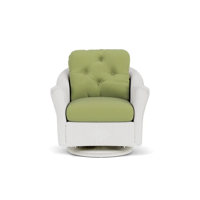 lloyd flanders reflections swivel glider lounge chair in matte white finish with unearth spring fabric grade c