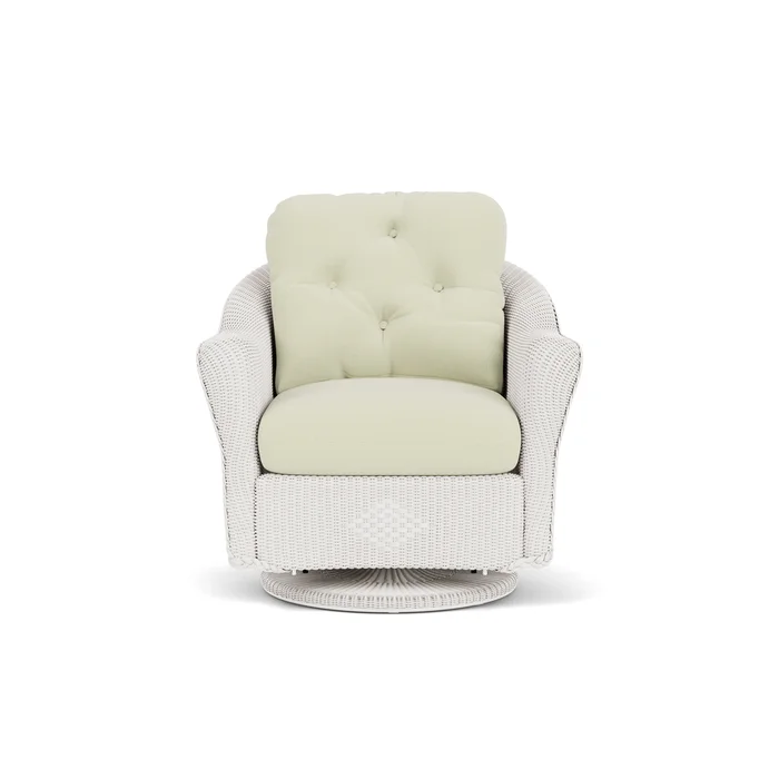 lloyd flanders reflections swivel glider lounge chair in white finish with bamboo bay meadow fabric grade a