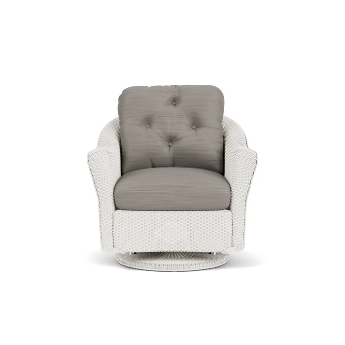lloyd flanders reflections swivel glider lounge chair in white finish with boten dark urban fabric grade c