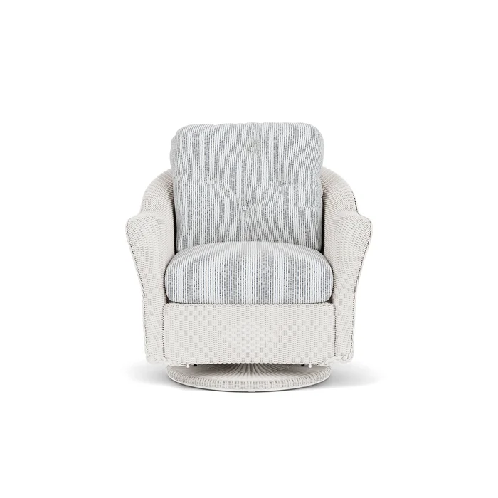 lloyd flanders reflections swivel glider lounge chair in white finish with burson indigo fabric grade b