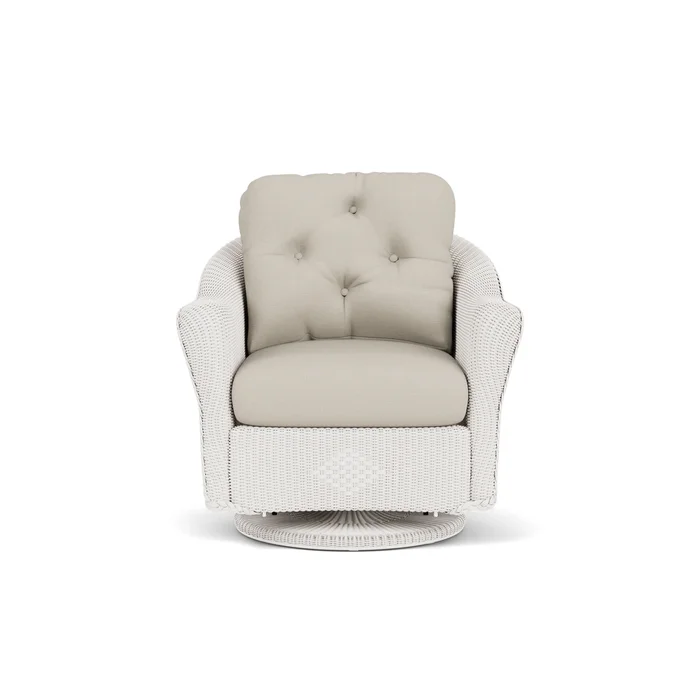 lloyd flanders reflections swivel glider lounge chair in white finish with fife fog fabric grade b