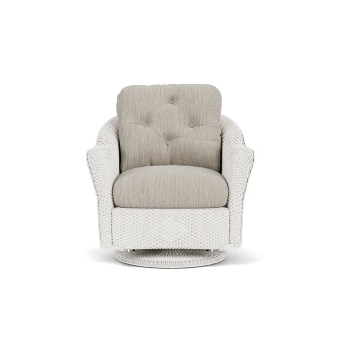 lloyd flanders reflections swivel glider lounge chair in white finish with friendly flax fabric grade b
