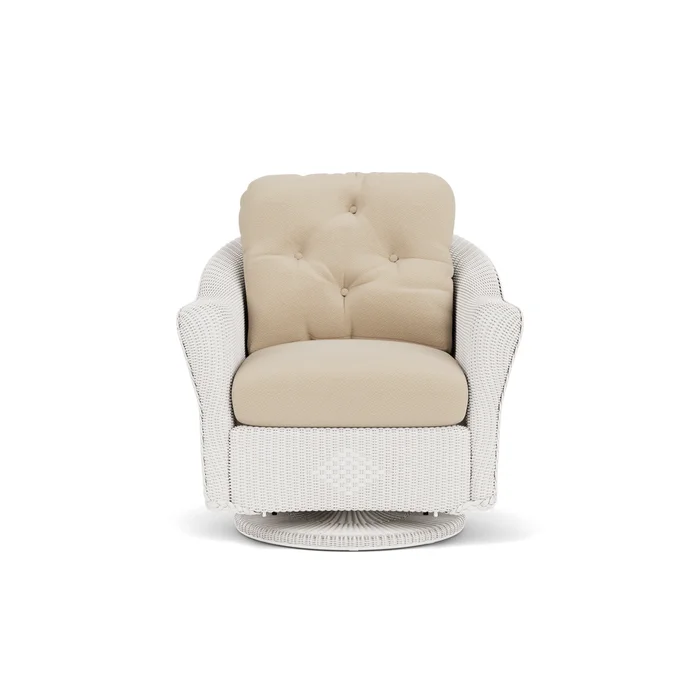 lloyd flanders reflections swivel glider lounge chair in white finish with raindrop almond fabric grade b