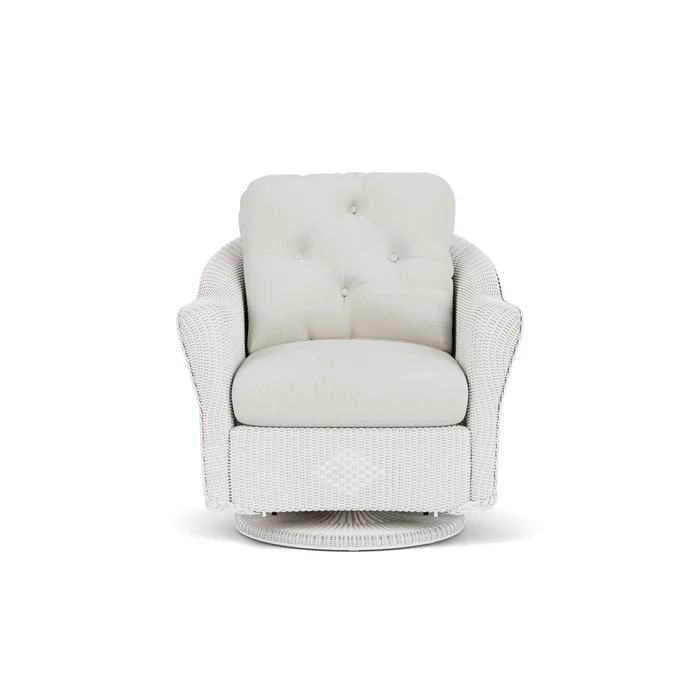 lloyd flanders reflections swivel glider lounge chair in white finish with rollo linen fabric grade b