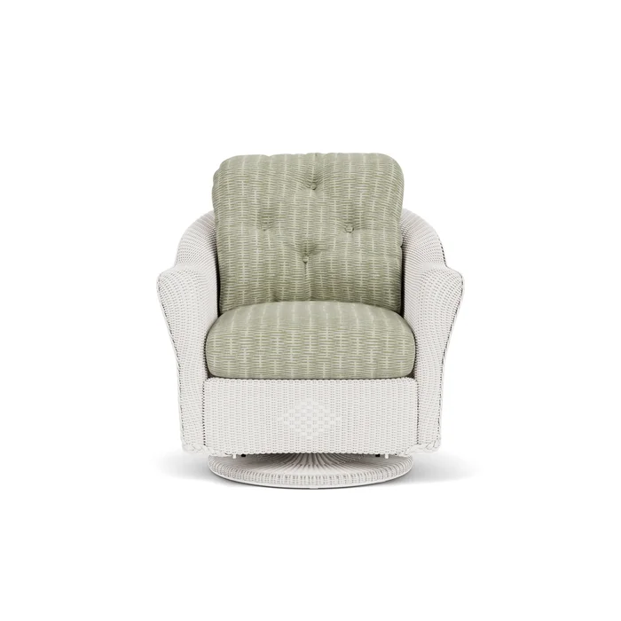 lloyd flanders reflections swivel glider lounge chair in white finish with romulo laurel fabric grade c