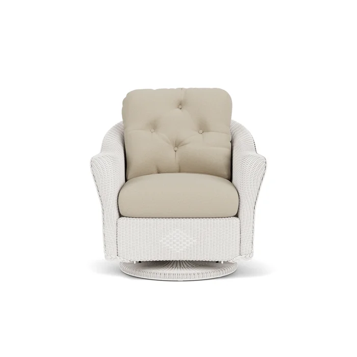 lloyd flanders reflections swivel glider lounge chair in white finish with rumba straw fabric grade a