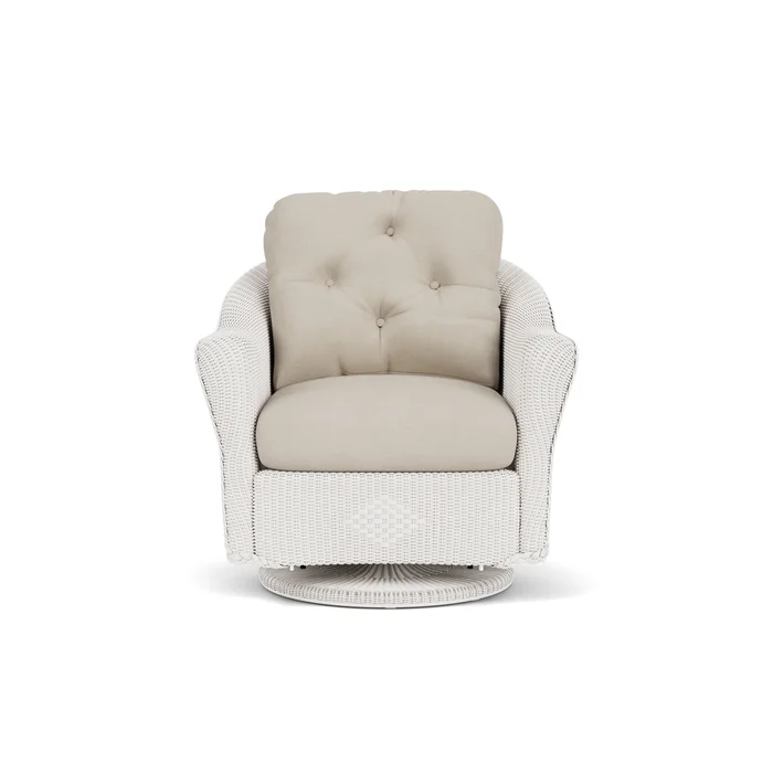 lloyd flanders reflections swivel glider lounge chair in white finish with sandberg flax fabric grade b