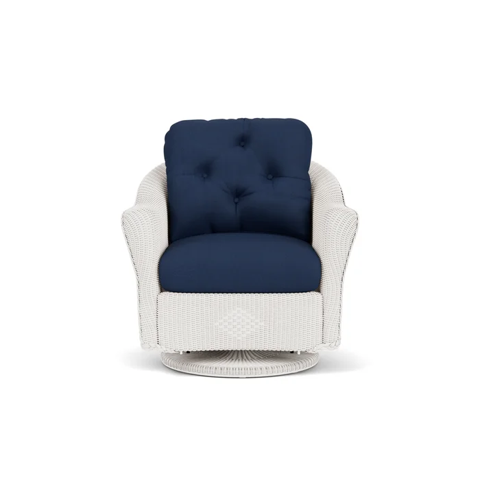lloyd flanders reflections swivel glider lounge chair in white finish with sandberg navy fabric grade b