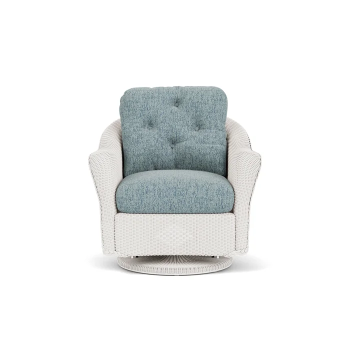 lloyd flanders reflections swivel glider lounge chair in white finish with serene ocean fabric grade b