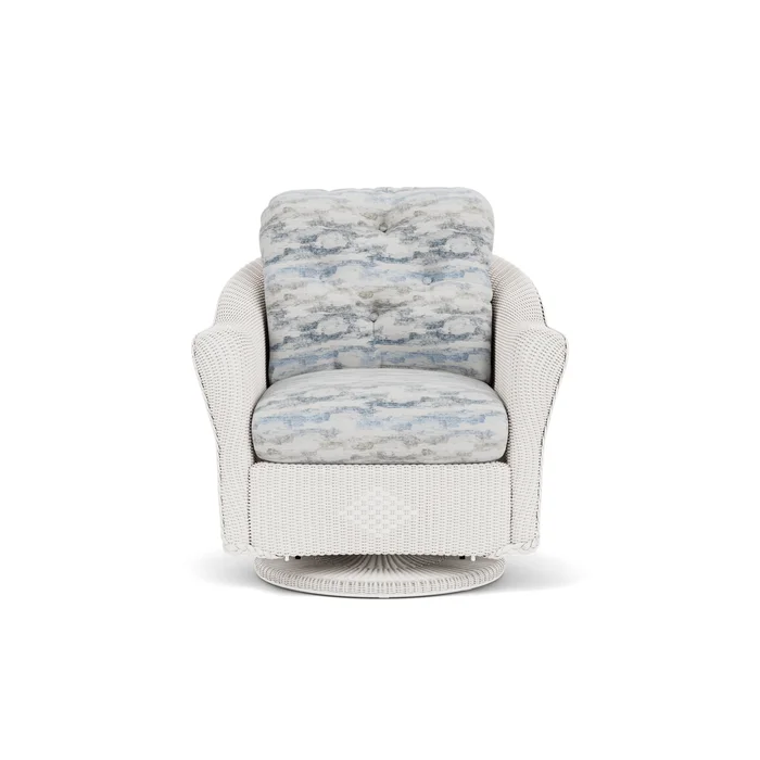 lloyd flanders reflections swivel glider lounge chair in white finish with stratosphere cloud fabric grade c