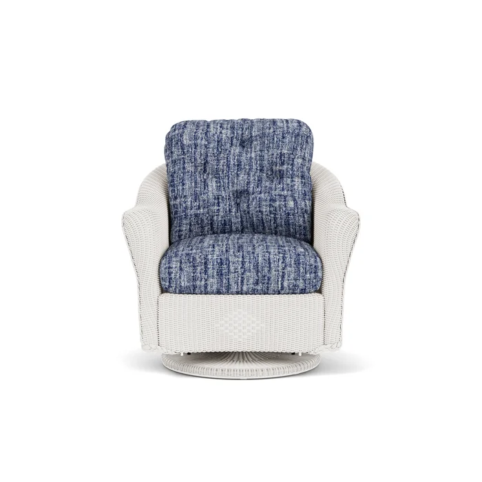 lloyd flanders reflections swivel glider lounge chair in white finish with visions cobalt fabric grade c