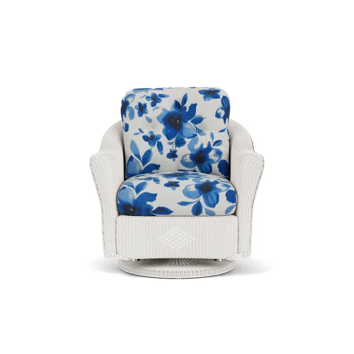 lloyd flanders reflections swivel glider lounge chair in white finish with watercolor blossom capri fabric grade d