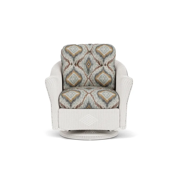 lloyd flanders reflections swivel glider lounge chair in white finish with yoko mist fabric grade d