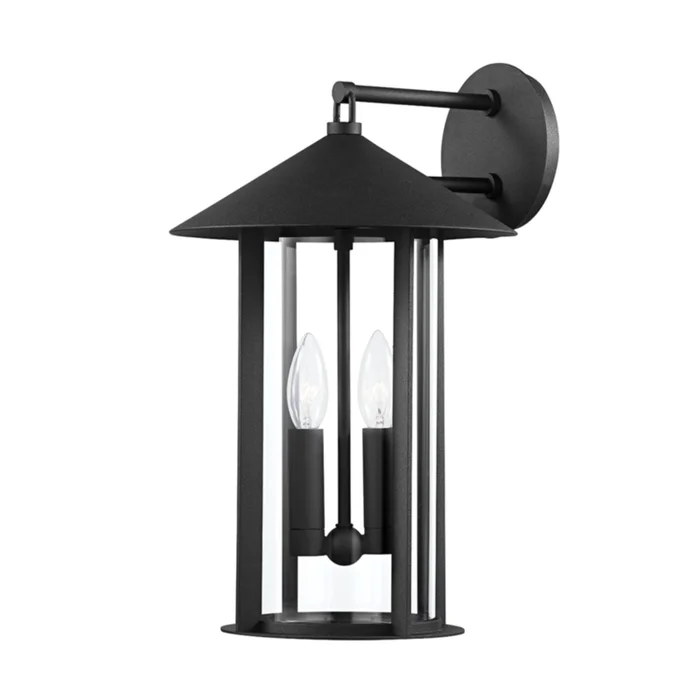 Long Beach Wall Sconce 2-Light Outdoor LED in Textured Black 10L x 10W x 17H