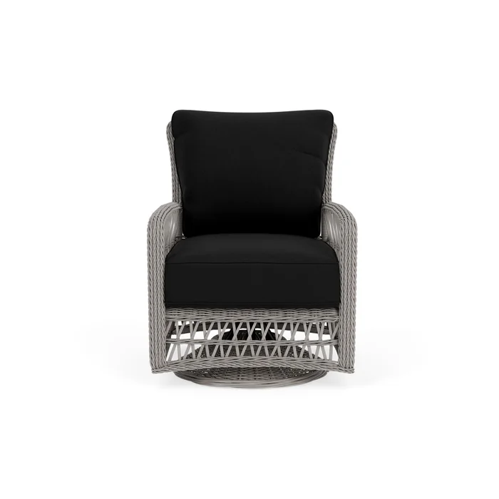 mackinac swivel glider lounge chair in putty finish with canvas black fabric grade a