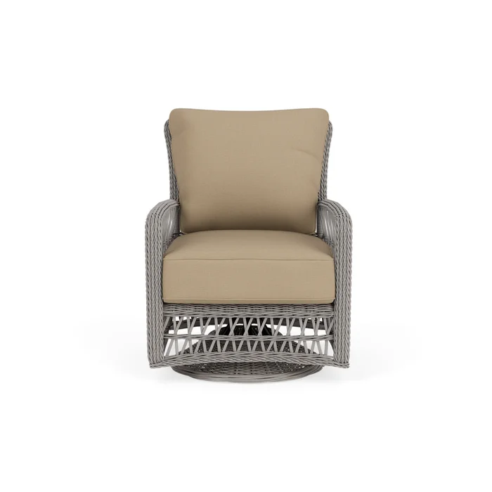 mackinac swivel glider lounge chair in putty finish with fife sahara fabric grade b