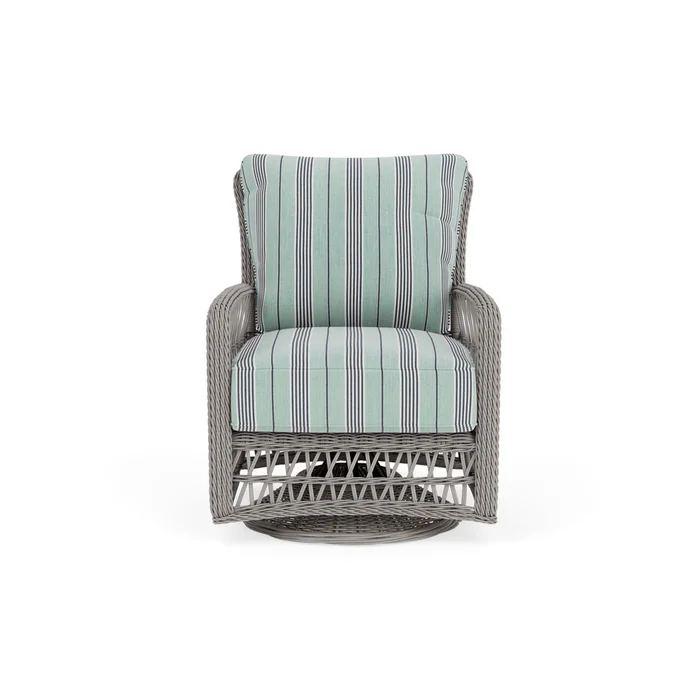 mackinac swivel glider lounge chair in putty finish with hansen seaglass fabric grade b