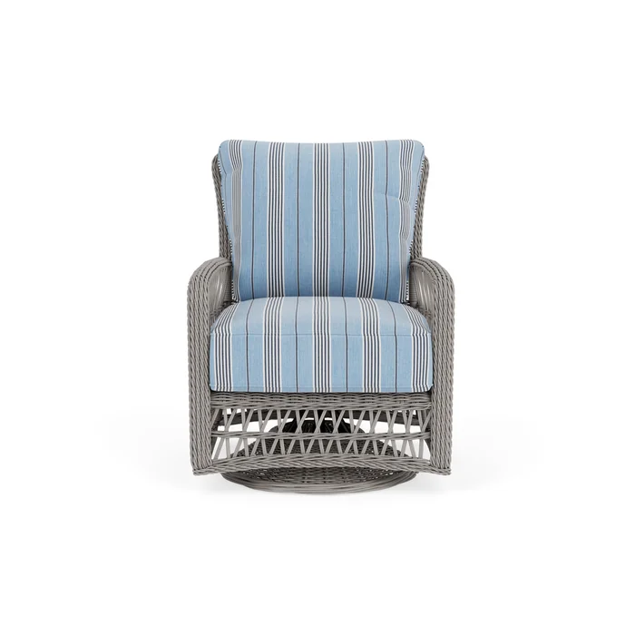 mackinac swivel glider lounge chair in putty finish with hansen sky fabric grade b