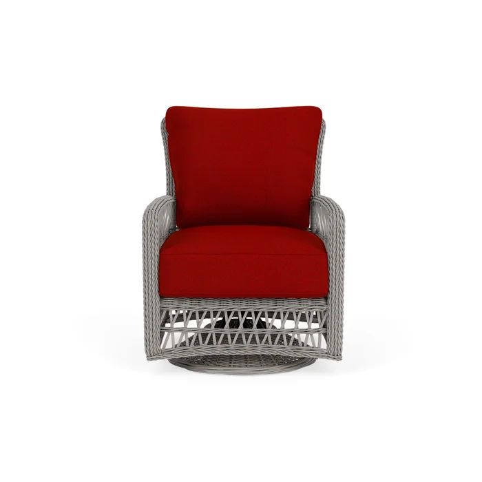 mackinac swivel glider lounge chair in putty finish with partyline lollipop fabric grade b