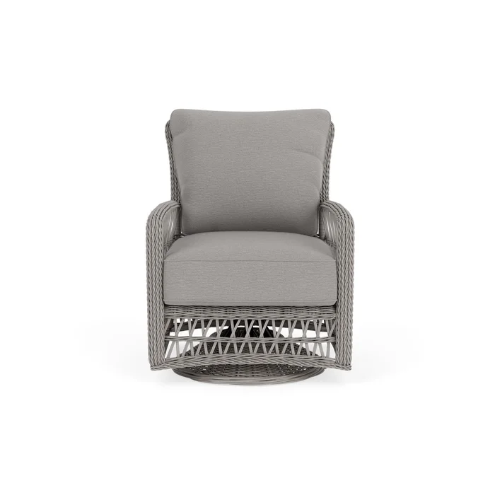 mackinac swivel glider lounge chair in putty finish with remy shadow fabric grade b