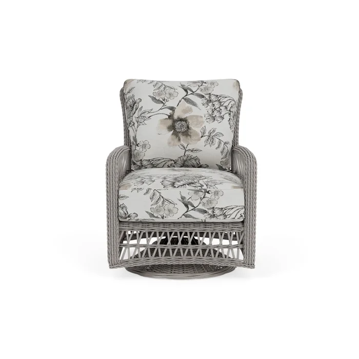 mackinac swivel glider lounge chair in putty finish with serena floral dove fabric grade d