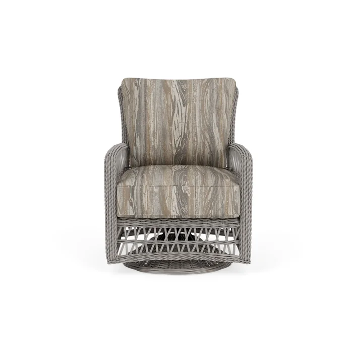 mackinac swivel glider lounge chair in putty finish with woodgrain ash fabric grade d