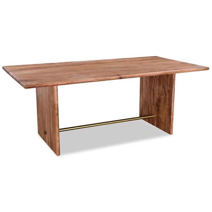 Malta Dining Table, Acacia Wood, Gold Accent, Trestle Base 79W – Natural Brown | Table de salle manger Malta de 79po (L) en acacia avec touches dores et base trteaux – brun naturel