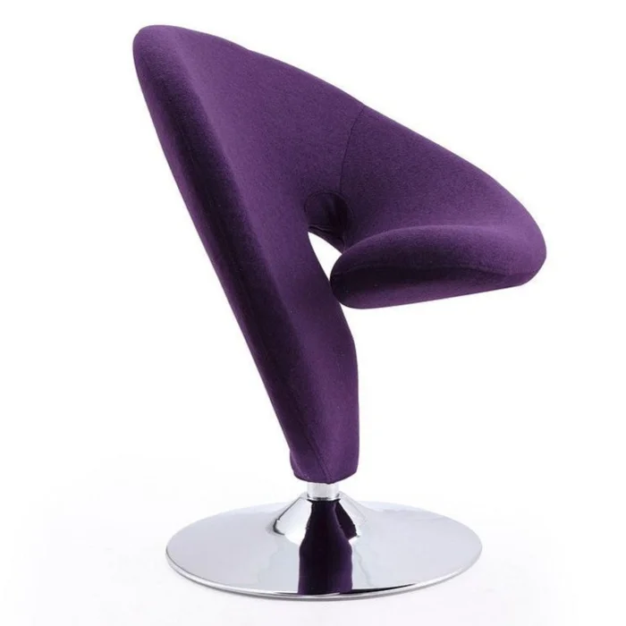 Manhattan Comfort Curl Polished Chrome Wool Blend Swivel Accent Chair – Purple|Fauteuil dappoint pivotant Curl de ManhattanComfort en chrome poli et en mlange de laine – violet