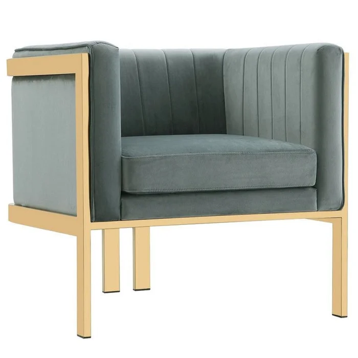 Manhattan Comfort Paramount Polished Brass Velvet Accent Armchair – Warm Grey|Fauteuil dappoint Paramount de ManhattanComfort en laiton poli et en velours – gris chaleureux