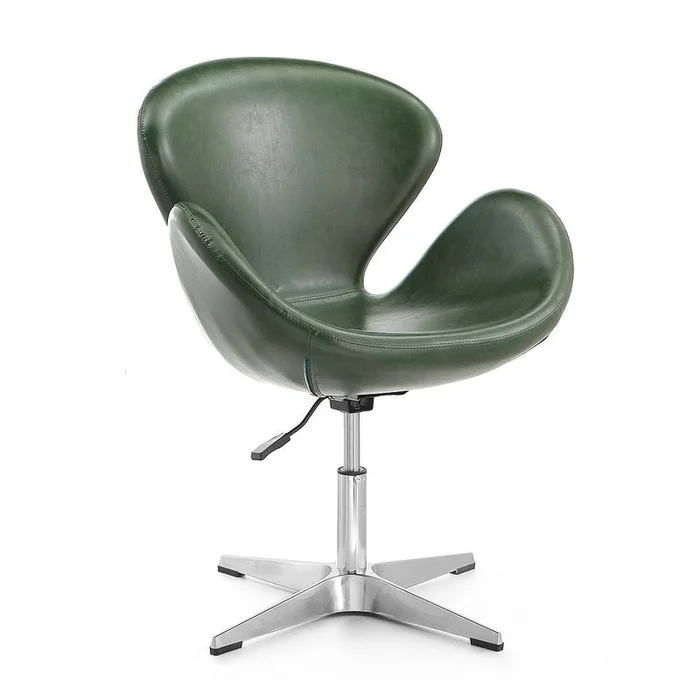Manhattan Comfort Raspberry Polished Chrome Faux Leather Adjustable Swivel Chair – Forest Green|Chaise pivotante rglable Raspberry de ManhattanComfort en chrome poli et en similicuir – vert fort