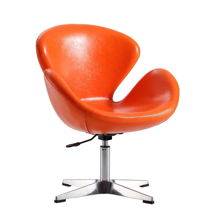 Manhattan Comfort Raspberry Polished Chrome Faux Leather Adjustable Swivel Chair – Tangerine|Chaise pivotante rglable Raspberry de ManhattanComfort en chrome poli et en similicuir – tangerine